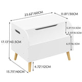 Toy Box With Front Bookshelf, Flip Top Lid, Safety Hinge For Kids Room Organization - White