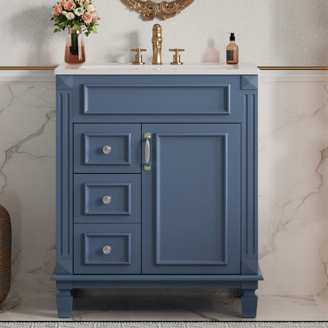 Bathroom Vanity With Sink, Compact Cabinet & 2 Drawers And Adjustable Shelf