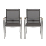 Poetic - Outdoor Dining Chair With Faux Wood Arms And Aluminum Frame (Set of 2) - Gray