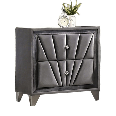 Nightstand, 2 Drawer Upholstered Frame - Gray