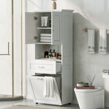Tall Bathroom Cabinet With Tilt-Out Laundry Basket And Upper Storage