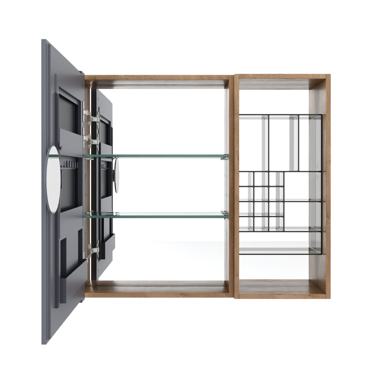 Wall Mounted Bathroom Mirror Cabinet With Adjustable Shelves - Imitative Oak