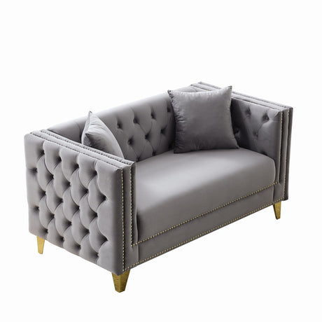 2 Seater Deep Seat Sofa With Button Nailhead, Square Arm