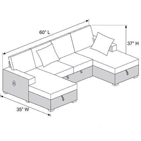 Convertible Sectional Upholstered Sleeper Sofa With Storage Chaise