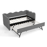 Gingham Daybed With USB Charging Port, Wave Shaped Design