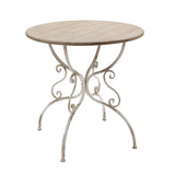 Round Wooden Table With Metal Scrollwork Legs - White Washed