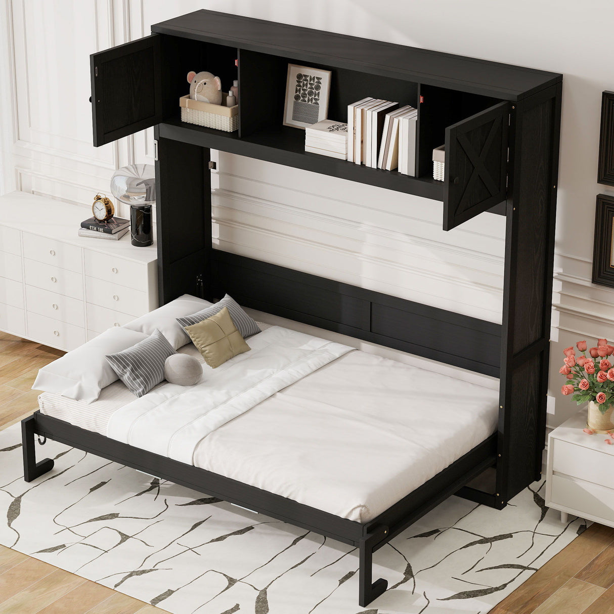 Rustic Casual Murphy Bed With Storage Cabinets