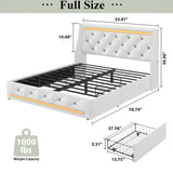Wingback Upholstered Bed Frame With LED Lights, Charging Station