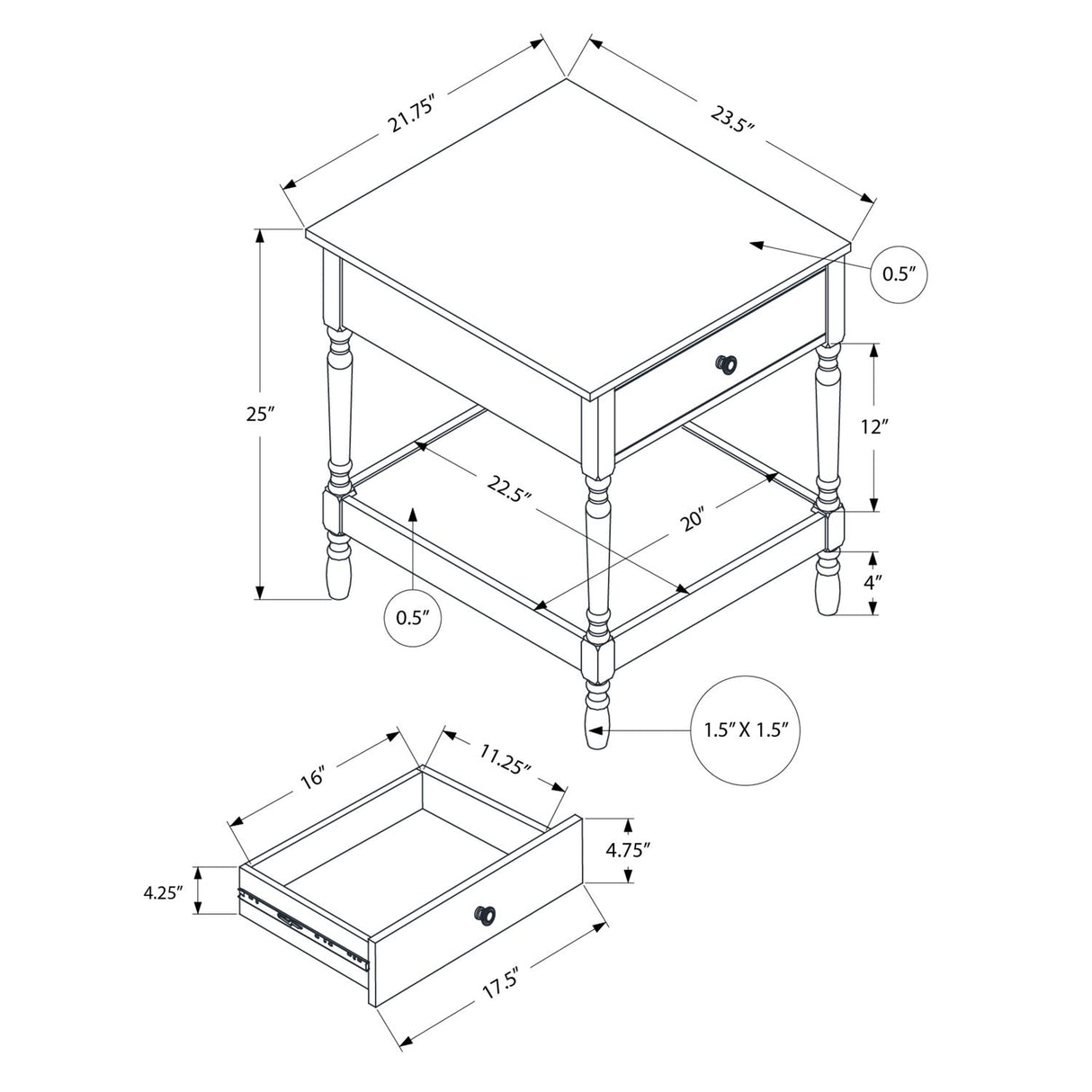 Accent - Table, 2 Tier, Square, Traditional - Walnut