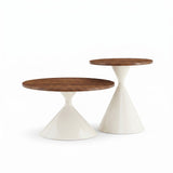 2 Piece Round Coffee Table Set - Walnut / White