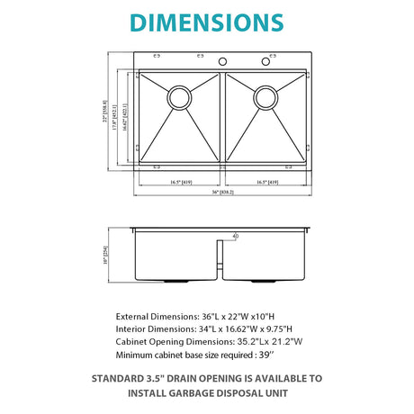 Topmount, Drop In Double Bowl Kitchen Sink