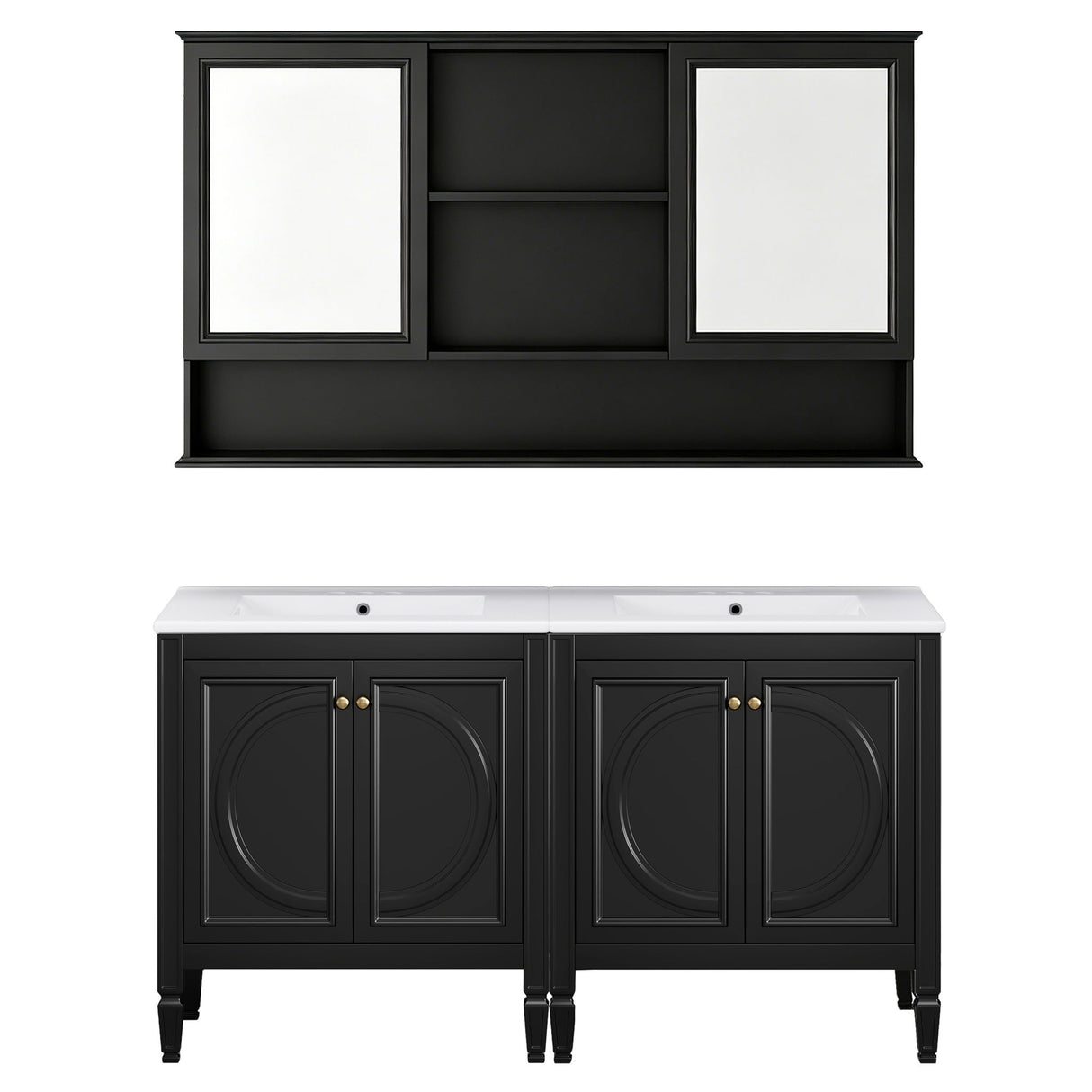 Double Sink Bathroom Vanity Set With Wall Mount Mirror Cabinet