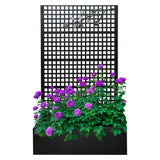 Planter Box With Trellis, Outdoor Raised Garden Bed With Privacy Screen Lattice Panels For Patio - Black