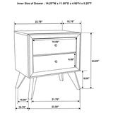 Nightstand With Angled Legs, Round Knobs, Wave Texture, 2 Drawer Bedside Table - White