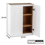 Shaker Wall Cabinet With Soft Close Hinges, Adjustable Shelves, Double Door