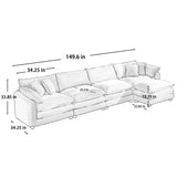 Oversized Modular Cushion Sofa With Ottoman, Low Back, Deep Seating Sofa Set