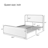 Queen Size Bed Frame With Curved Upholstered Headboard And Footboard - Beige / Gold