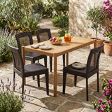 5 Piece Patio Dining Set With Chairs, Outdoor Furniture - Brown Multi / Light Teak