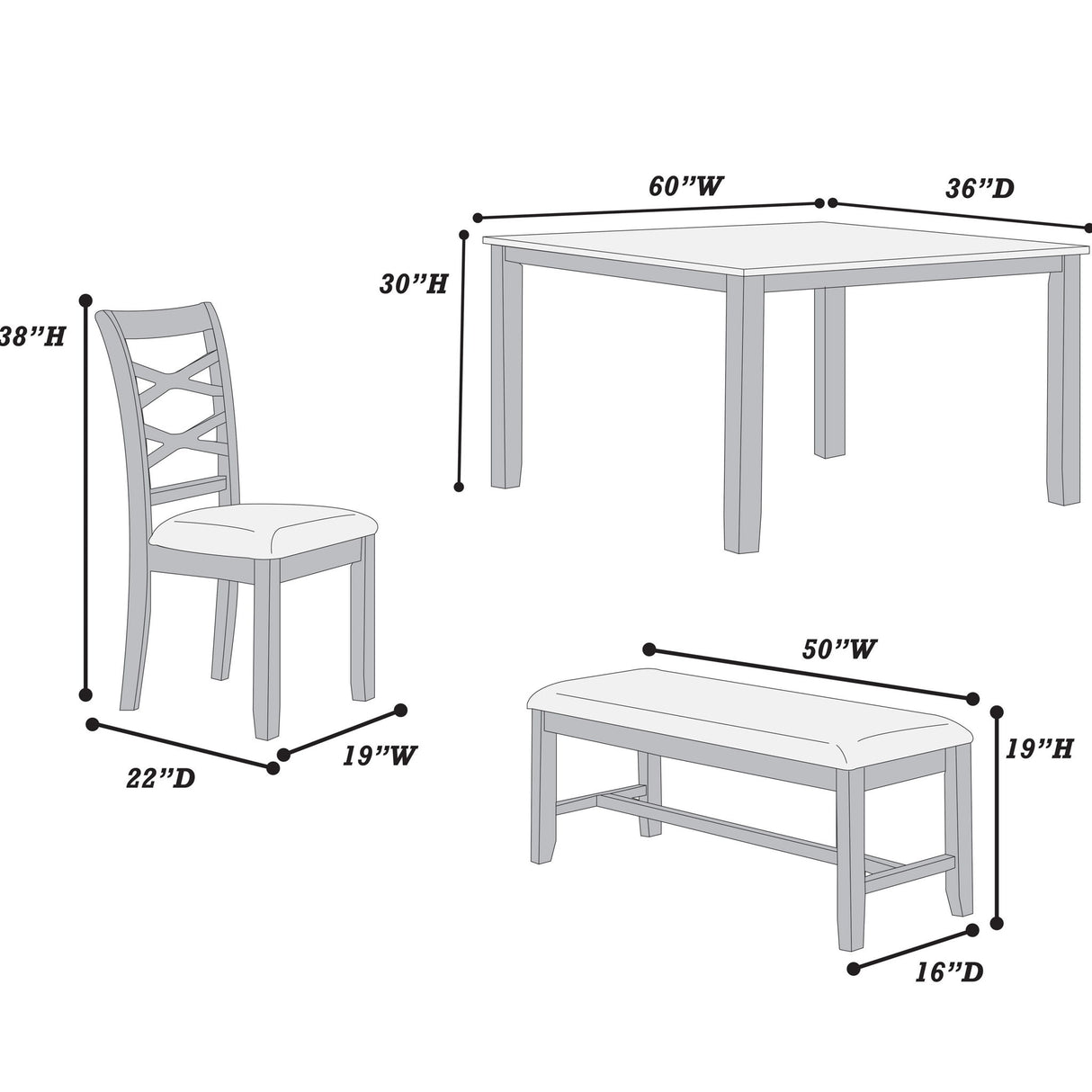 Dining Set 6 Piece With Table And Upholstered X Back Chairs - Charcoal