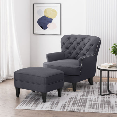 Enchante, Living Room Set With Tufted Back Club Chair And Ottoman - Gray