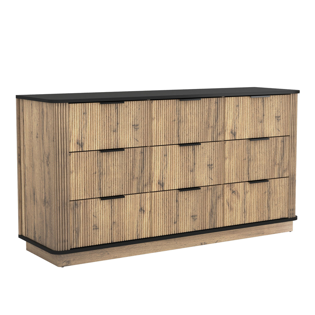 Modern 9 Drawer Cabinet With Metal Rounded Corners Multi Functional Storage - Black