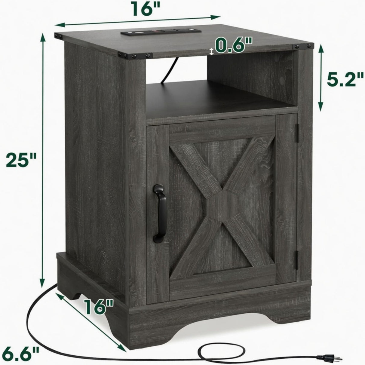 Farmhouse Nightstand, Charging Station & Storage