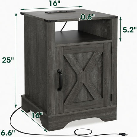 Farmhouse Nightstand, Charging Station & Storage