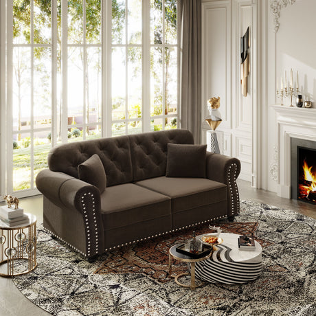 Upholstered Chesterfield Sofa With Nailhead Trim And Rolled Armrests