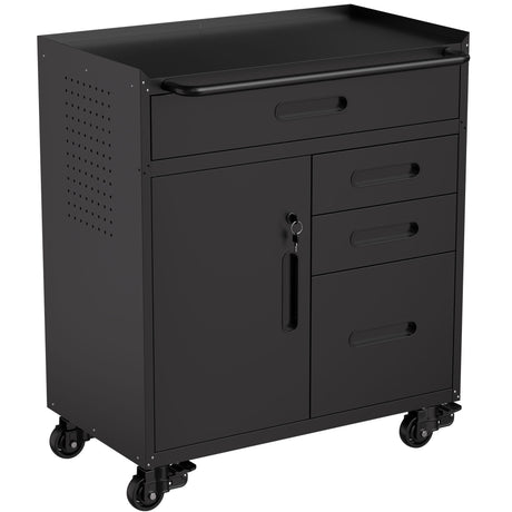 Rolling Tool Cabinet Heavy Duty Garage Storage With Lockable Doors & Drawers
