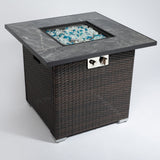 Outdoor Propane Gas Fire Pit Table With Lid With Glass Rocks And Rain Cover - Espresso