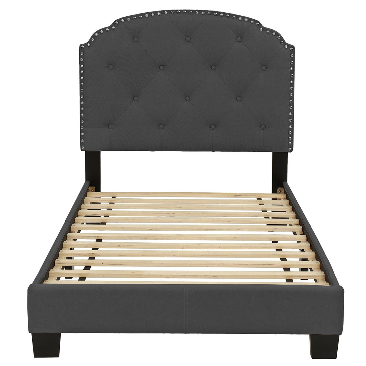Button Tufted Bed With Nailhead Trim