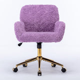 Office Chair, Artificial Rabbit Hair Home Office Chair With Metal Base, Adjustable Desk Chair Swivel Office Chair, Vanity Chair