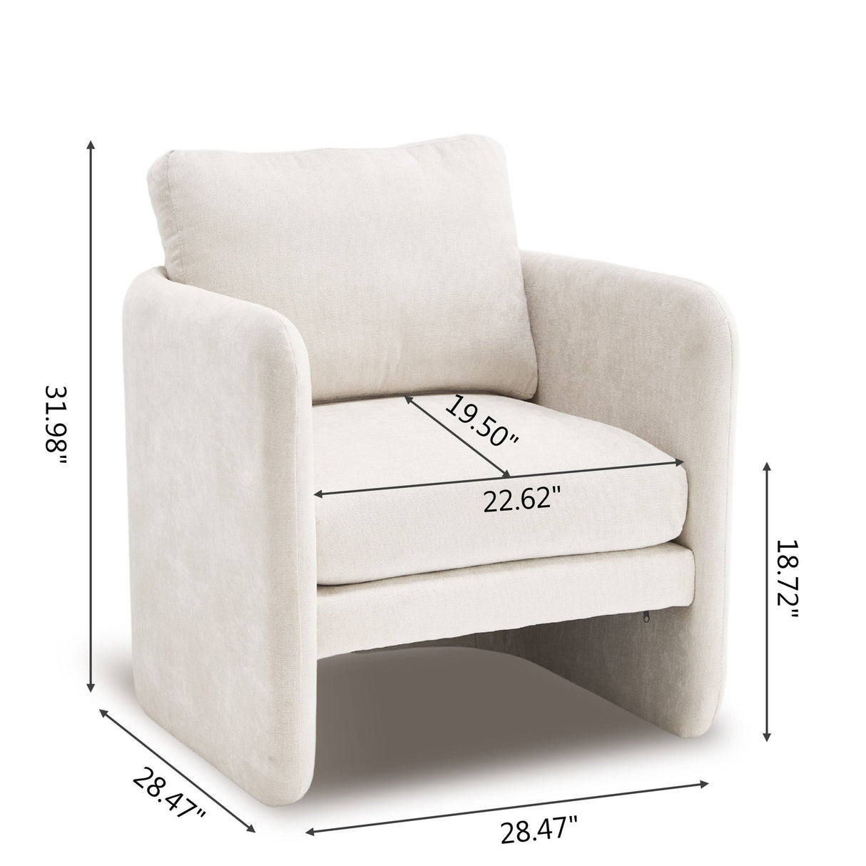 Armchair With Low Profile Curved Frame - Beige