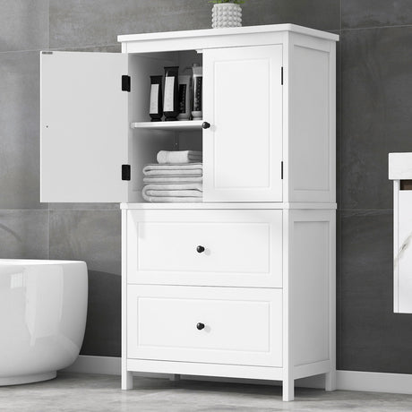 Bathroom Storage Cabinet With 2 Doors And Drawers, Adjustable Shelf