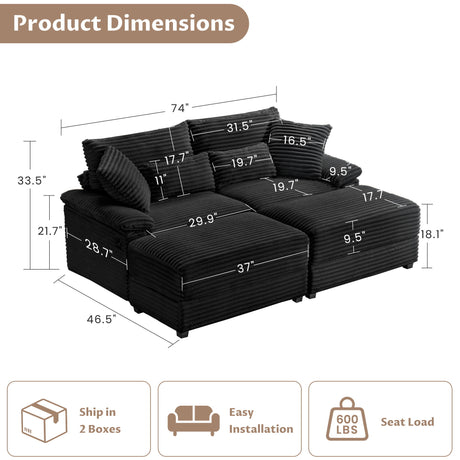 Double Chaise Lounge Set With Reversible Storage Ottomans, USB Port