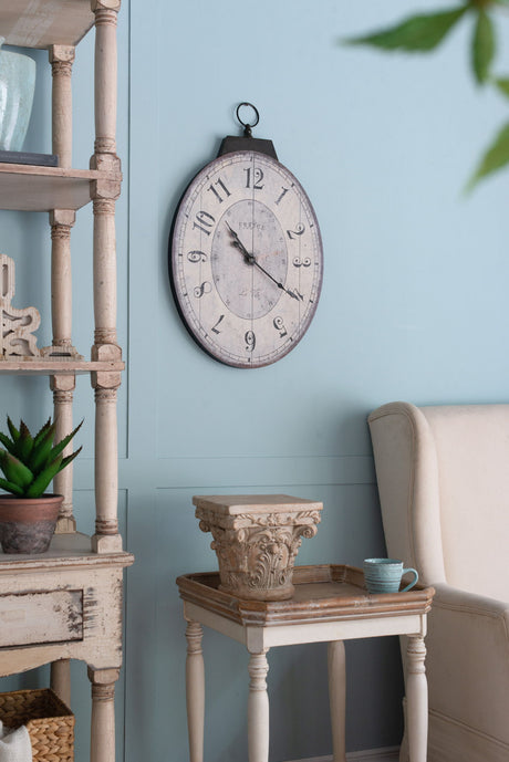 Antique Oval Wall Clock, Traditional Vintage Home Decor Clock - Ivory
