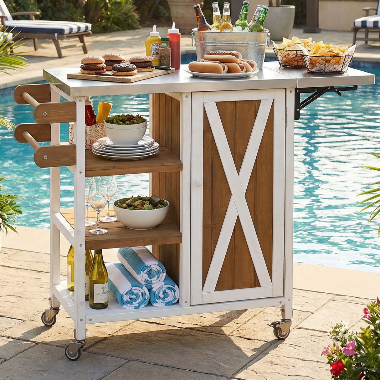 Foldable Outdoor Kitchen Island With Storage Cabinet