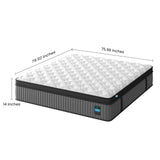 14" Hybrid Mattress, Memory Foam & Pocket Spring Bed, Cooling, Pressure Relief, Back & Hip Support - Gray / White - King