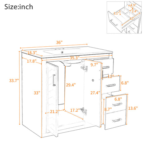 Bathroom Vanity With Sink Combo, Storage Cabinet, Freestanding Set With 3 Drawers & Soft Closing Doors
