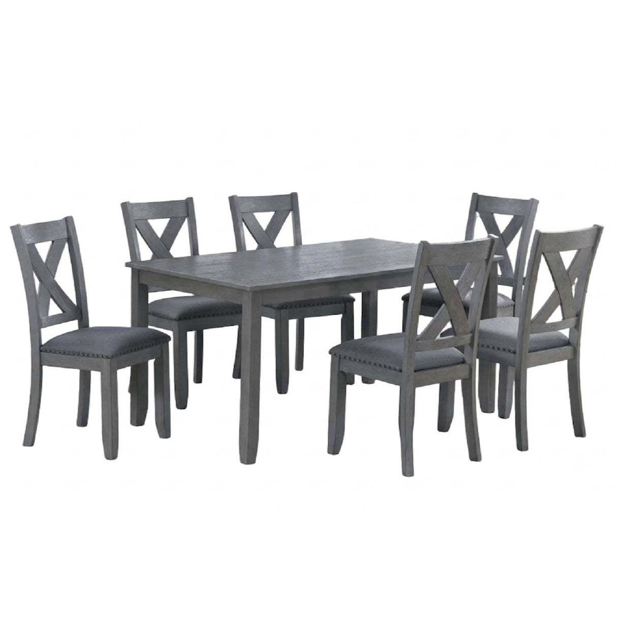 7 Piece Dining Room Furniture, Table And 6 Chairs Set - Gray