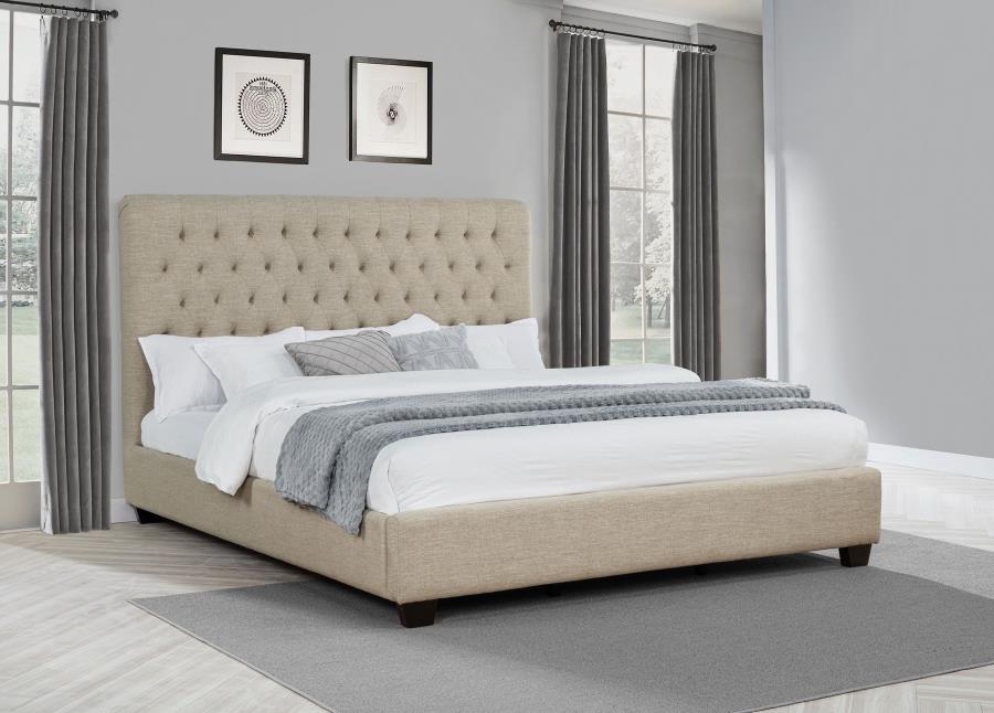 Chloe Upholstered California King Panel Bed Oatmeal - 300007KW