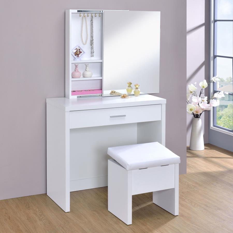 Harvey Vanity Set with Lift-Top Stool White - 300290