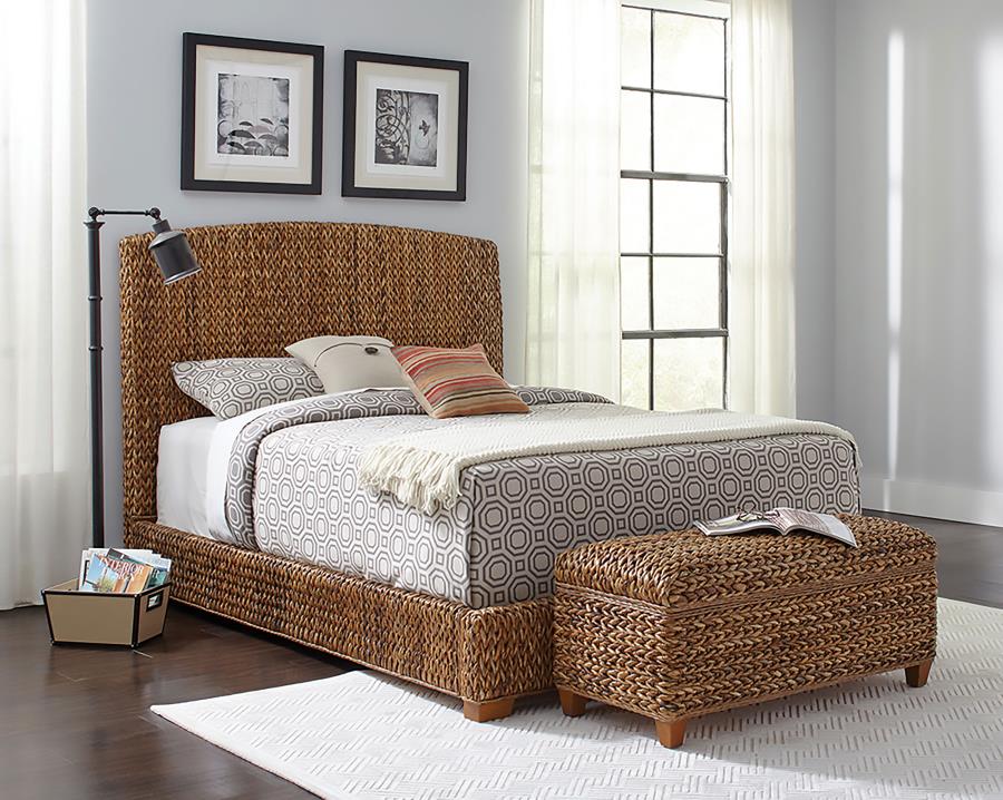 Laughton Banana Leaf Eastern King Panel Bed Amber - 300501KE