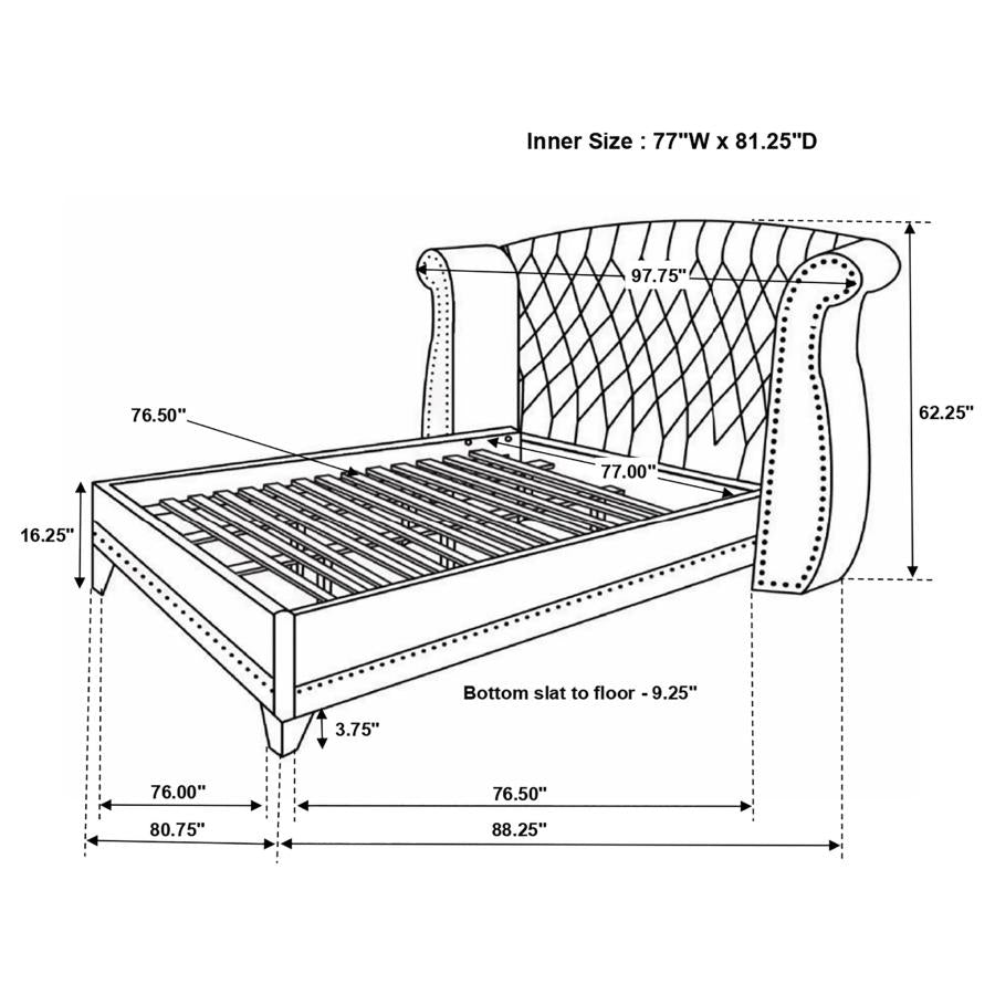 Barzini Upholstered Eastern King Wingback Bed Black - 300643KE