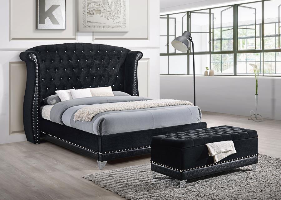Barzini Upholstered Queen Wingback Bed Black - 300643Q