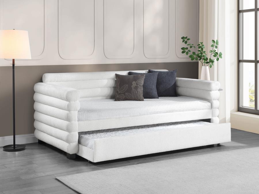 Patricia Boucle Upholstered Twin Day Bed with Trundle White - 300716