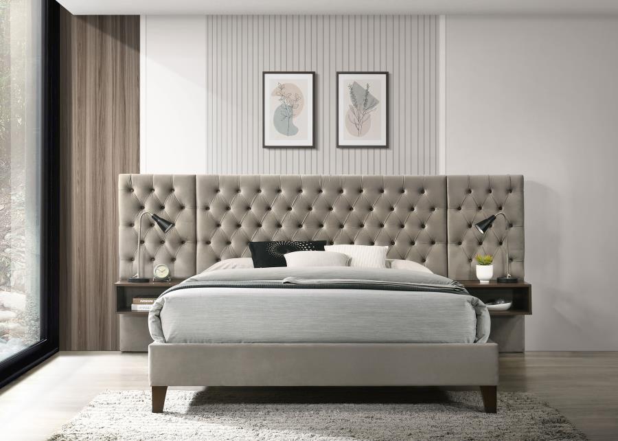 Marley Upholstered Queen Wall Panel Bed Light Brown - 300833Q