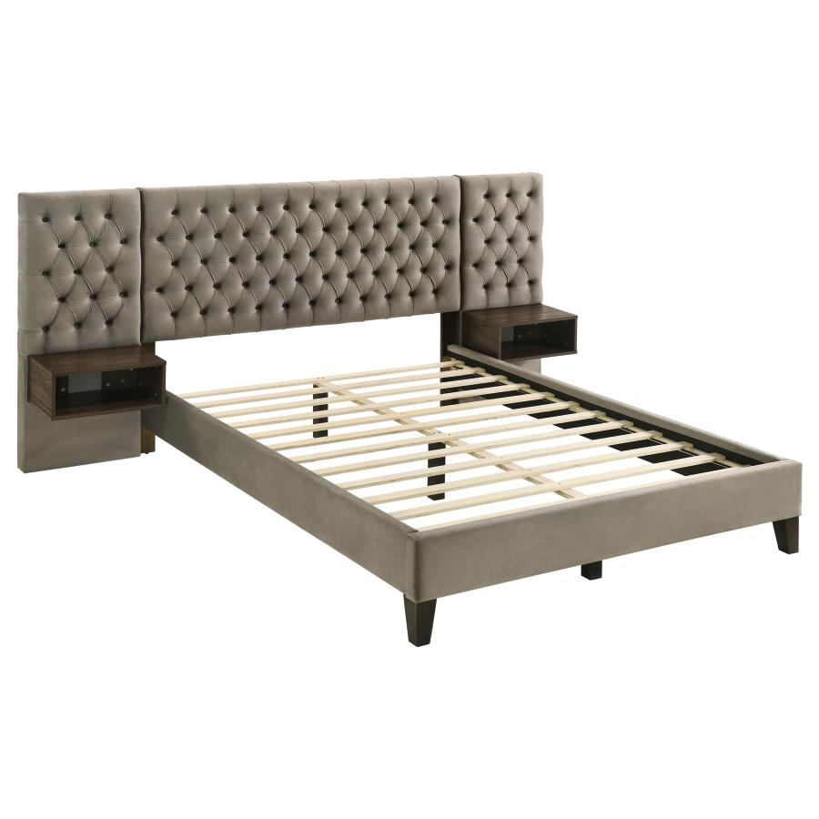 Marley Upholstered Queen Wall Panel Bed Light Brown - 300833Q