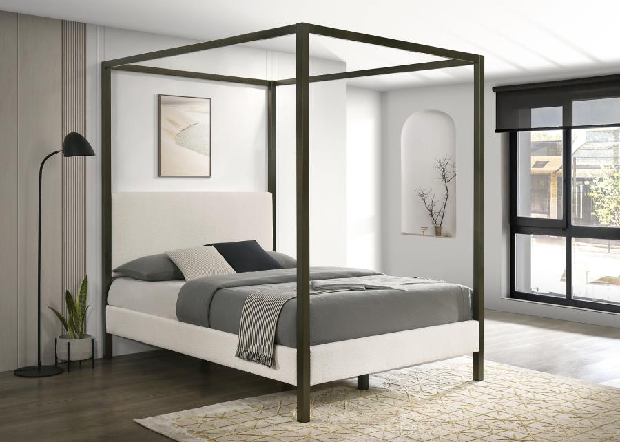 Monroe Upholstered Queen Canopy Bed Vanilla - 300834Q