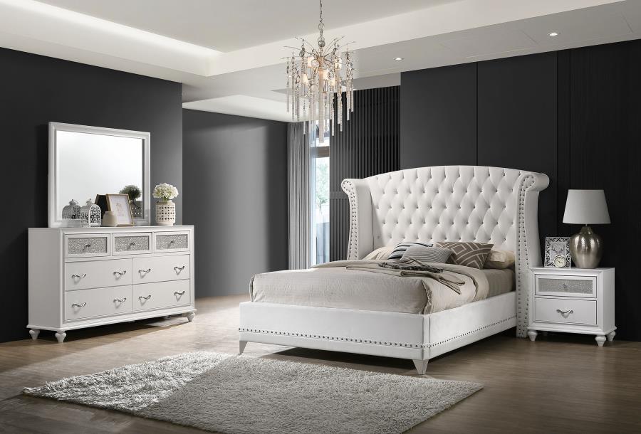 Barzini 4-piece Eastern King Bedroom Set White - 300843KE-S4